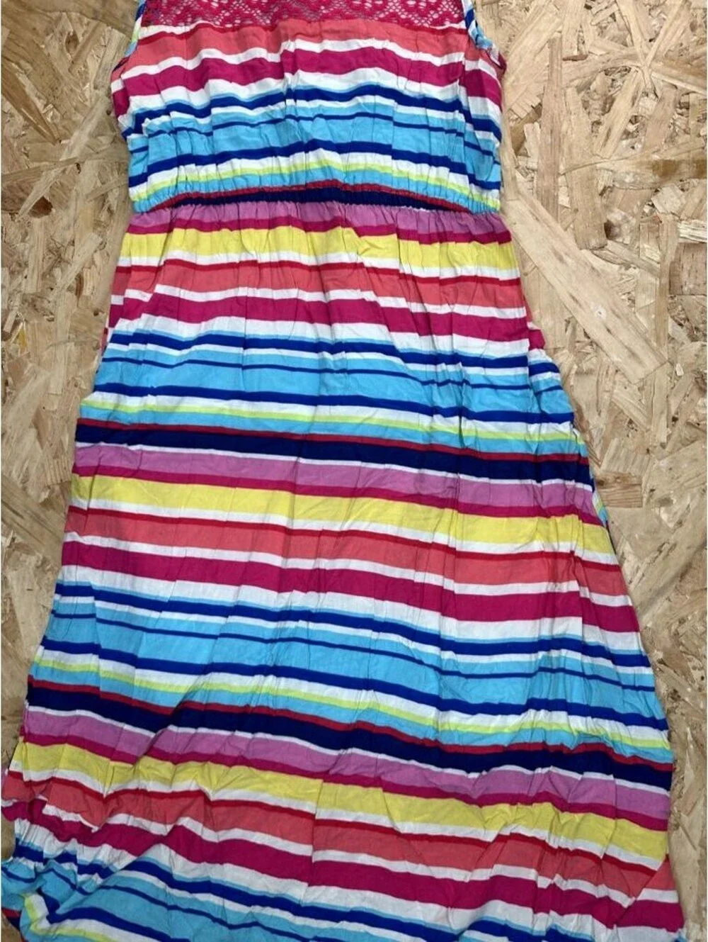 The Childrens Place Girls Dress Size 14 Multicolor Striped High Low Lace Accent
